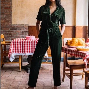 Rachel Antonoff Jewel Velvet Green Jumpsuit SZ XL